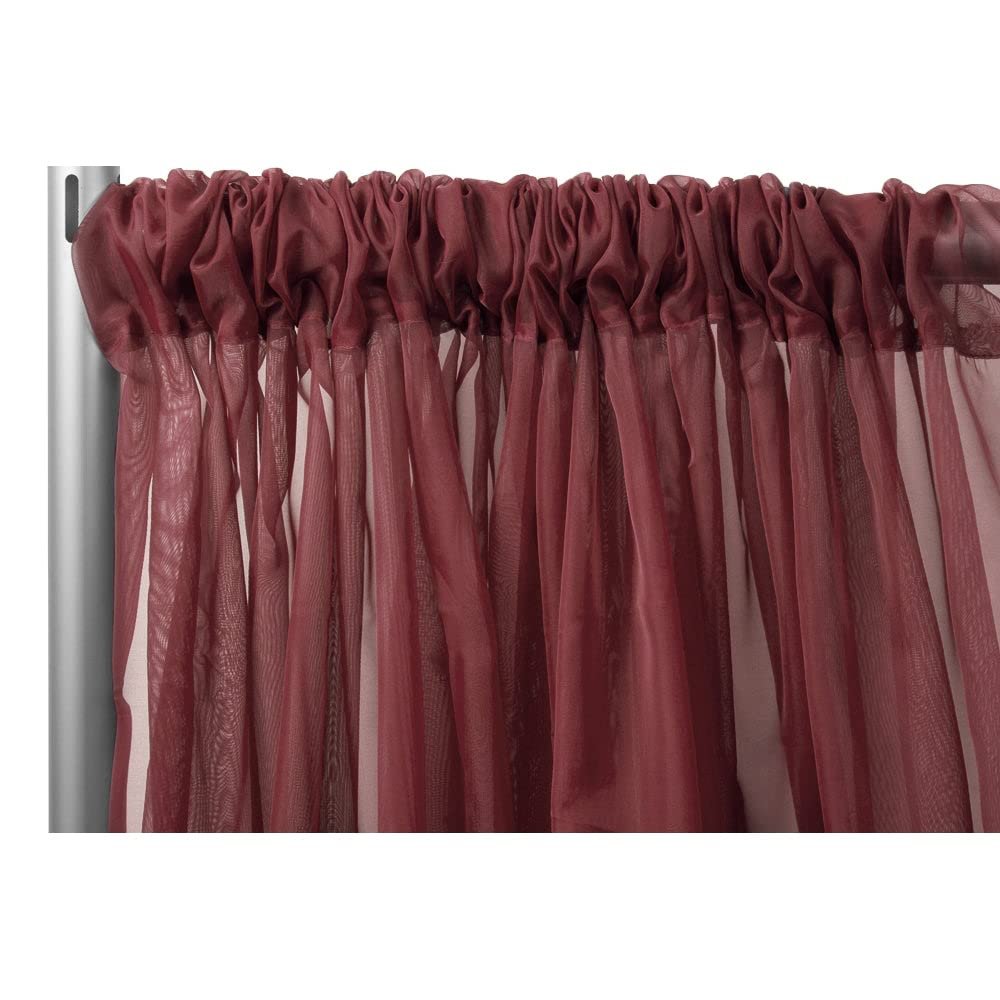 1 Pc, Sheer Voile Flame Retardant (Fr) 10Ft H x 118" W Drape/Backdrop Curtain Panel - Burgundy Machine Washable Cold & Low Heat for Wedding, Birthday, Shower, Tradeshow, or Events