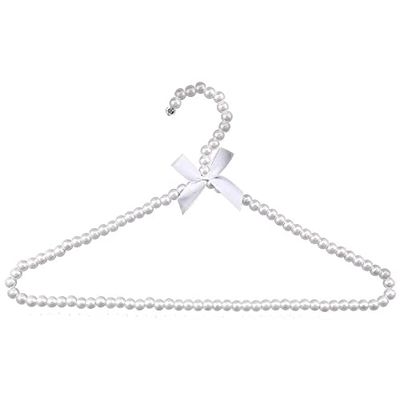 5/10pcs 40cm Clothes Pearl Hanger Plastic Beaded Bow Clothes Hangers Dress Coat Closet Organizer Dry Rack Storage (White,5pcs)