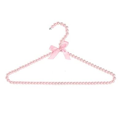 5/10pcs 40cm Clothes Pearl Hanger Plastic Beaded Bow Clothes Hangers Dress Coat Closet Organizer Dry Rack Storage (Pink,10pcs)