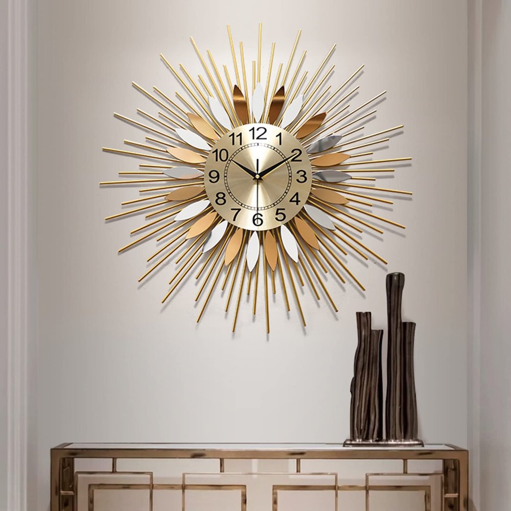 HGJNHM Large Wall Clocks for Living Room Decor Modern Gold Silent Wall Clock Battery Operated Non-Ticking for Bedroom Kitchen Office Home Wall Decorative (Size : 68cm/26inch)
