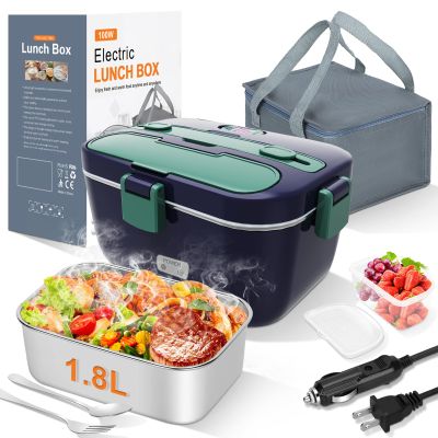 DUPASU Electric Lunch Box Food Warmer: 100W Heated Lunch Box for Adults, 1.8L Portable Fast Heating Lunchbox Food Heater for Car, Truck, Work, Travel, Lonchera Elctrica Porttil 12/24V/110-230V