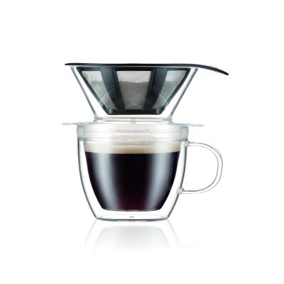 BODUM K11872-10SA Pour Over Individual Coffee Filter and Insulated Mug Set Double-Walled Plastic 35 cl