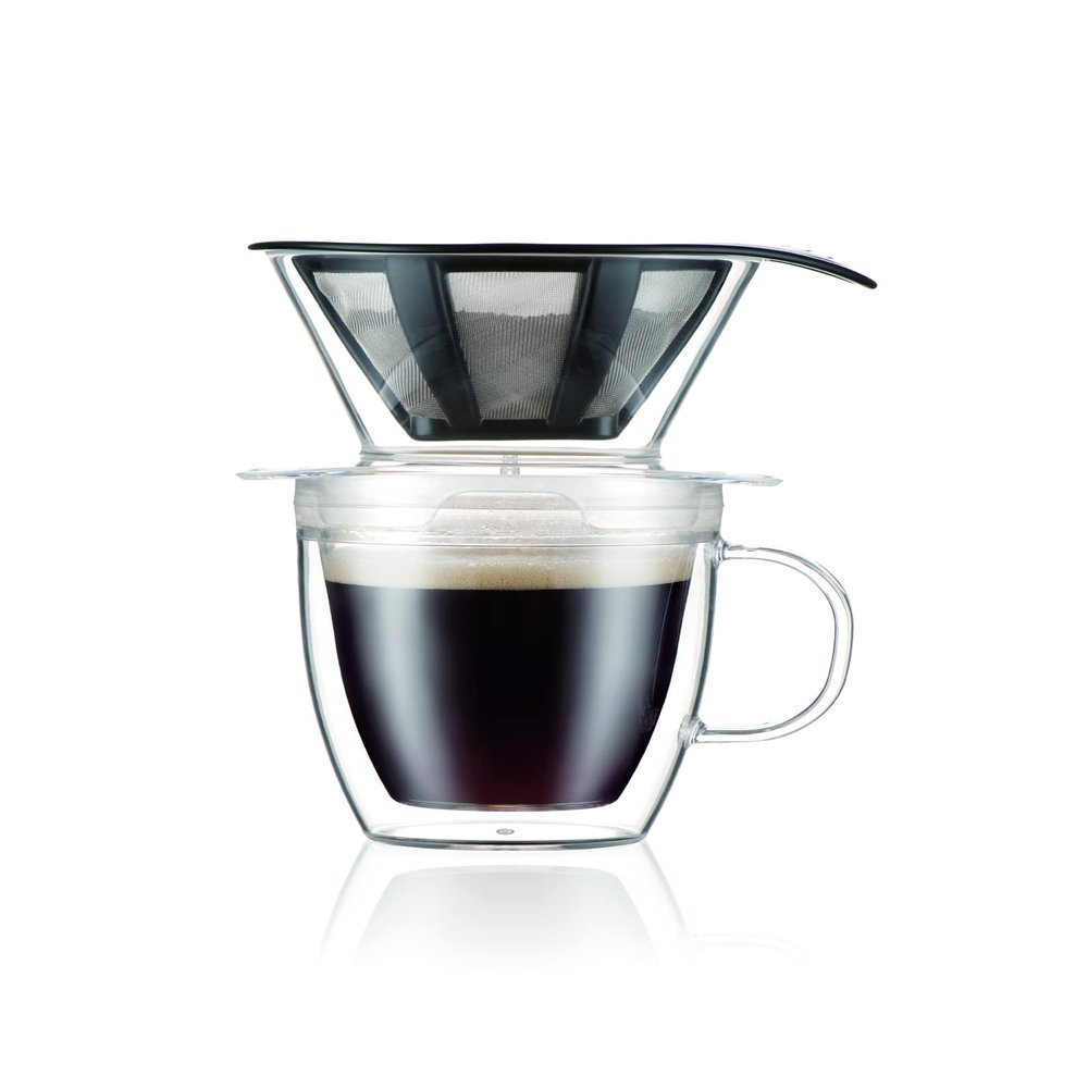 BODUM K11872-10SA Pour Over Individual Coffee Filter and Insulated Mug Set Double-Walled Plastic 35 cl