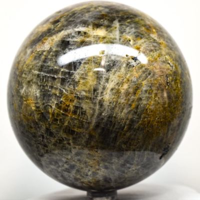 Large 95mm 2.6LBs Black & Golden Moonstone Sphere Polished Natural Sparkling Feldspar Gemston Crystal Mineral Ball - Madagascar + Stand