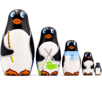 AEVVV Penguin Nesting Dolls Set of 5 pcs - Matryoshka with Penguin Figurines - Penguins Russian Dolls - Penguin Gifts