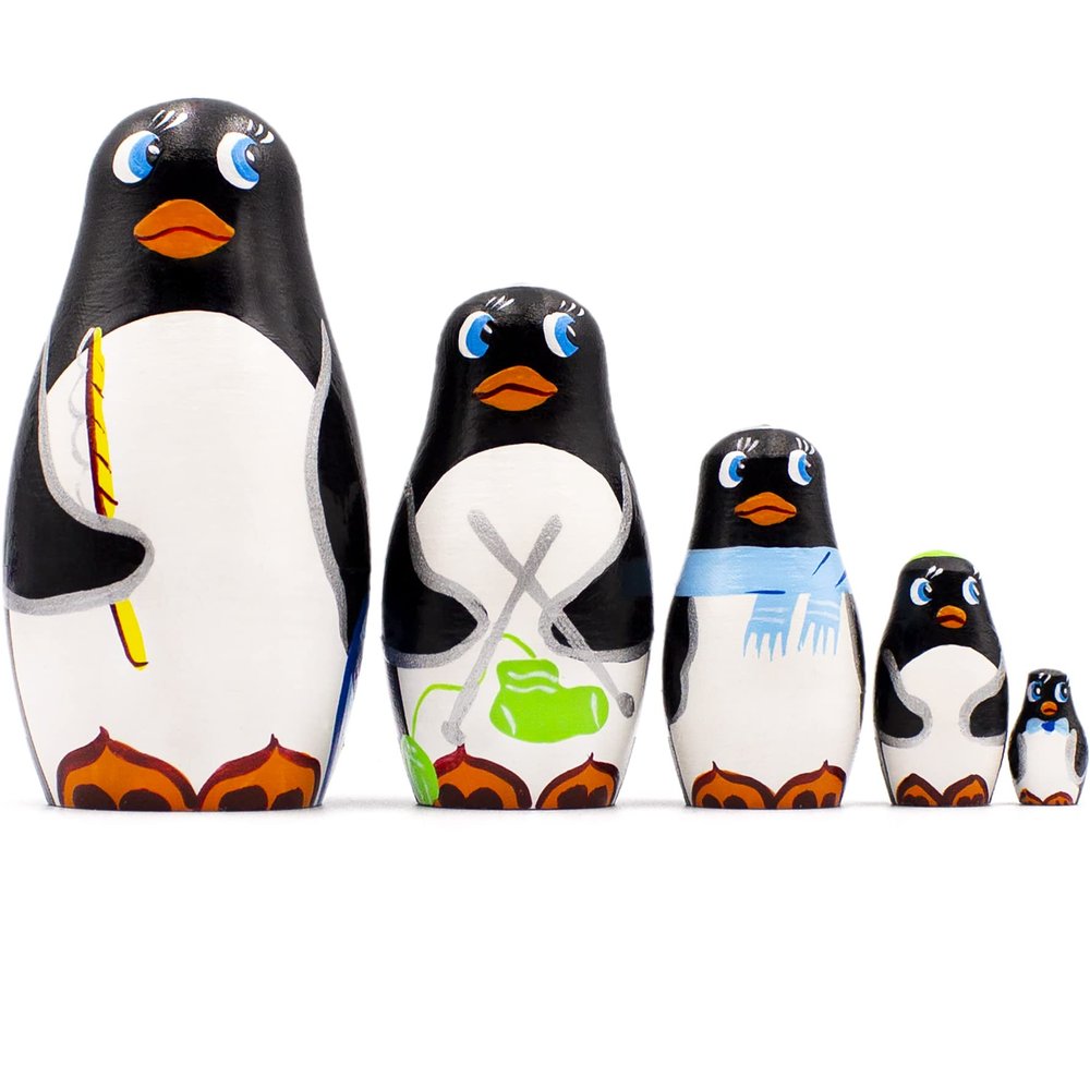 AEVVV Penguin Nesting Dolls Set of 5 pcs - Matryoshka with Penguin Figurines - Penguins Russian Dolls - Penguin Gifts