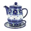 Blue Rose Polish Pottery - Blue Spring Blossom Tea For One - 7.5" Tall - Decorative Teapot with Matching Cup, Unique Gift for Tea Lovers and Collectors view 1