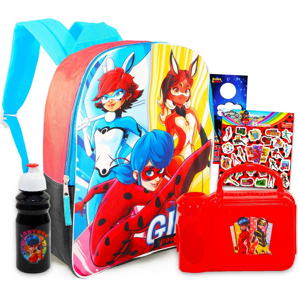 Miraculous Ladybug Backpack and Lunch Box Set - Bundle of 15" Backpack, Bento Lunch Box, More | Miraculous Ladybug School Supplies