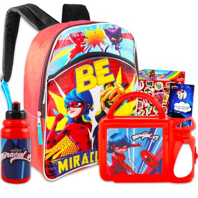 Miraculous Ladybug Backpack and Lunch Box Set - Bundle with 16" Miraculous Ladybug School Bag with Lunch Bag, Water Bottle, Stickers, More