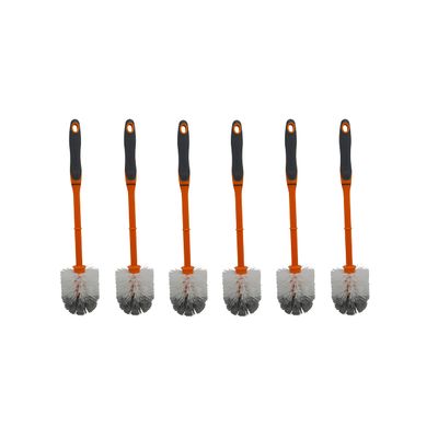 IMUSA USA (6 Pack) Round Orange Toilet Brush with Dual Tone Bristles (White & Grey)