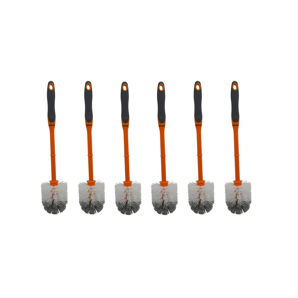 IMUSA USA (6 Pack) Round Orange Toilet Brush with Dual Tone Bristles (White & Grey)