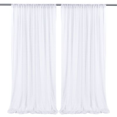10ft x 10ft White Chiffon Backdrop Curtains, Wrinkle-Free Sheer Chiffon Fabric Photo Curtain Drapes for Wedding Ceremony Arch Party Stage Photography Decorations