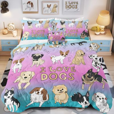 Sleepwish Dog Bone Print Comforter Set Puppy Bedding Set for Kids Girls Boys Watercolor Bed Set Dog Lover Gifts Blue Purple Pink (4 Piece, Full Size)