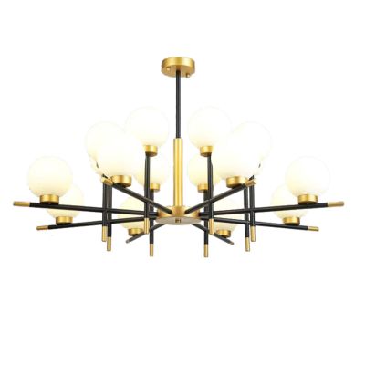 KUYUEOR Black Gold Chandelier Lighting Modern Magic Bean Chandeliers with Transparent Glass Shade Ceiling Light Mid Century During Light for Bedroom Living Room-Black + gold + milk white cover 16t
