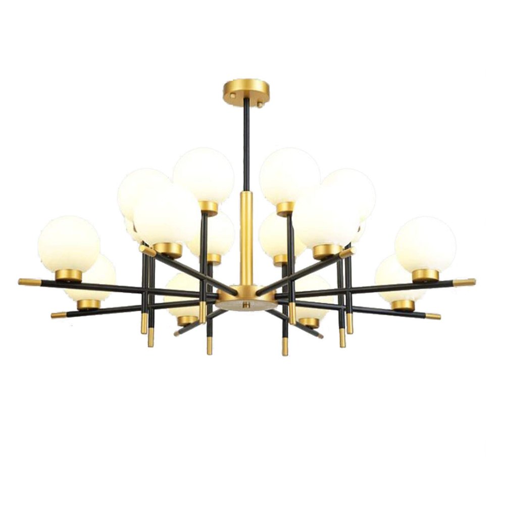 KUYUEOR Black Gold Chandelier Lighting Modern Magic Bean Chandeliers with Transparent Glass Shade Ceiling Light Mid Century During Light for Bedroom Living Room-Black + gold + milk white cover 16t