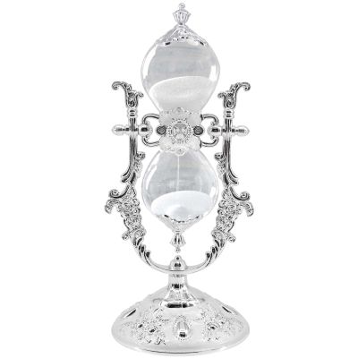 Hourglass Sand Timer Decorative,11.8inch Tall,360 Rotating Metal White Sand Watch 30 Min,Antique Hour Glass Decor for Office Desk- Crafts,Ornaments(Silver)