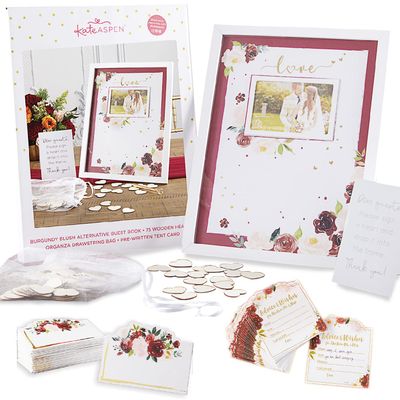 Kate Aspen Burgundy Blush Floral Wedding Guest Book Alternative, 50PCS Advice Card & 50PCS Tent Place Card- Decor Favors for Wedding, Bridal Shower, Birthday & Tea Party