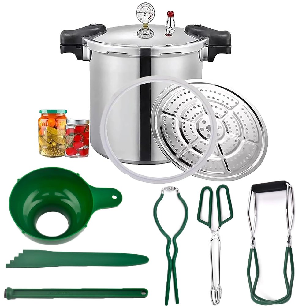 25 Quart Pressure Canner Cooker & pressure canners for canning & water bath canner | Pressure Gauge & Pressure Regulator | Induction Compatible & Pressure release 13 PSI (+/- 5%)