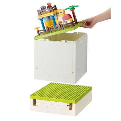 SHIMOYAMA Collapsible Kids Storage Box with Building Base for Lego Duplo Blocks, 26 Qt. Toy Organizer for Boys and Girls, 25L Stackable Toy Chests for Children, Green