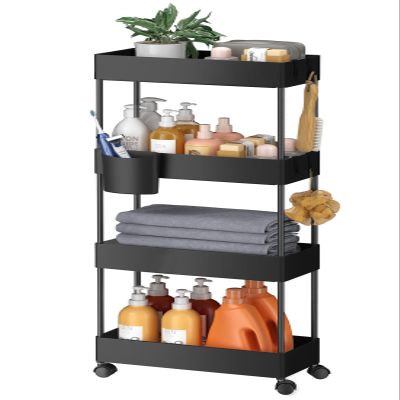 Pipishell Slim Storage Cart with Wheels - Bathroom Cart Organizer Storage, 4 Tier Rolling Carts for Bathroom, Laundry Room, Kitchen, Narrow Space, Black PIUC05