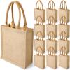 Saintrygo 10 Pcs Burlap Tote Bags Burlap Gift Tote with Handles Reusable Beach Bridesmaid Welcome Bags for DIY Wedding Shopping Pool Party Favor, 11.1''x 9.5''x 4.2''(Khaki) view 1