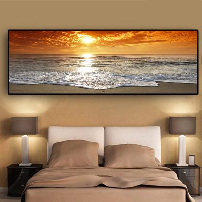 Landscape Posters and Prints Sunsets Natural Sea Beach Canvas Painting Scandinavian Wall Art Picture Living Room Decor 30x90cm(12x35in) Frameless