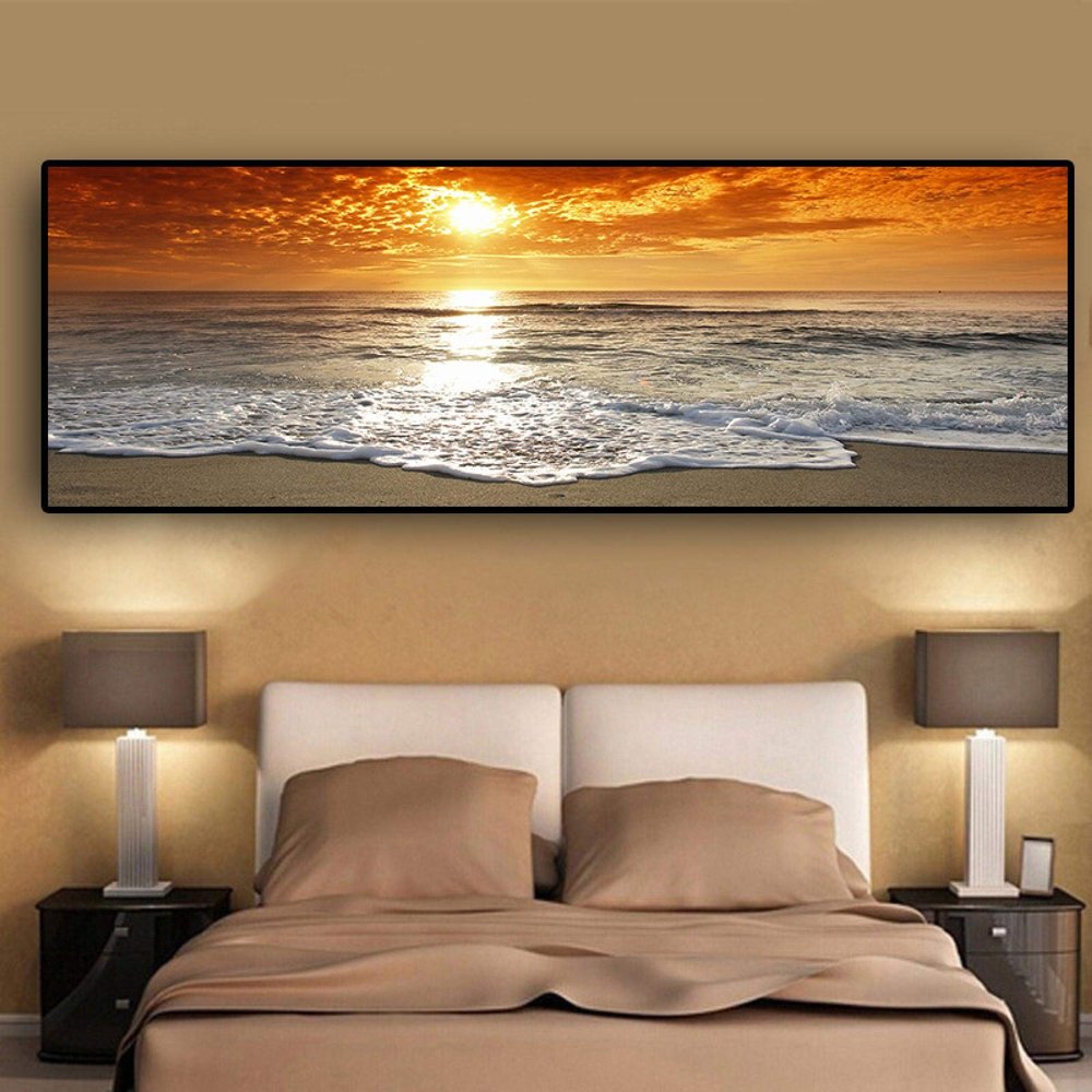 Landscape Posters and Prints Sunsets Natural Sea Beach Canvas Painting Scandinavian Wall Art Picture Living Room Decor 30x90cm(12x35in) Frameless