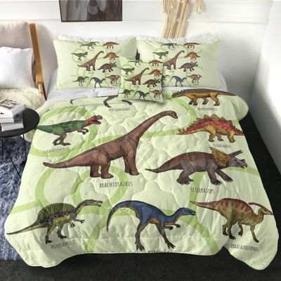 Sleepwish Dinosaur Twin Comforter Set for Kids Boys, Green, Teen Dinosaur Bedding Set, 4 Piece Watercolor Dinosaur Pattern Bedset (Twin)