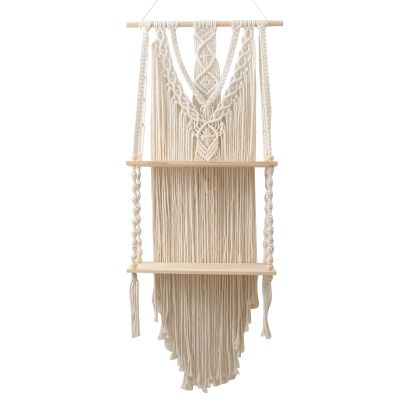 DUO ER Woven Floating Shelf Tapestry Boho Style Hanging Art Plant Holder Bohemian Pendant Macrame Wall Hanging for Home Decor