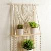 DUO ER Woven Floating Shelf Tapestry Boho Style Hanging Art Plant Holder Bohemian Pendant Macrame Wall Hanging for Home Decor view 4