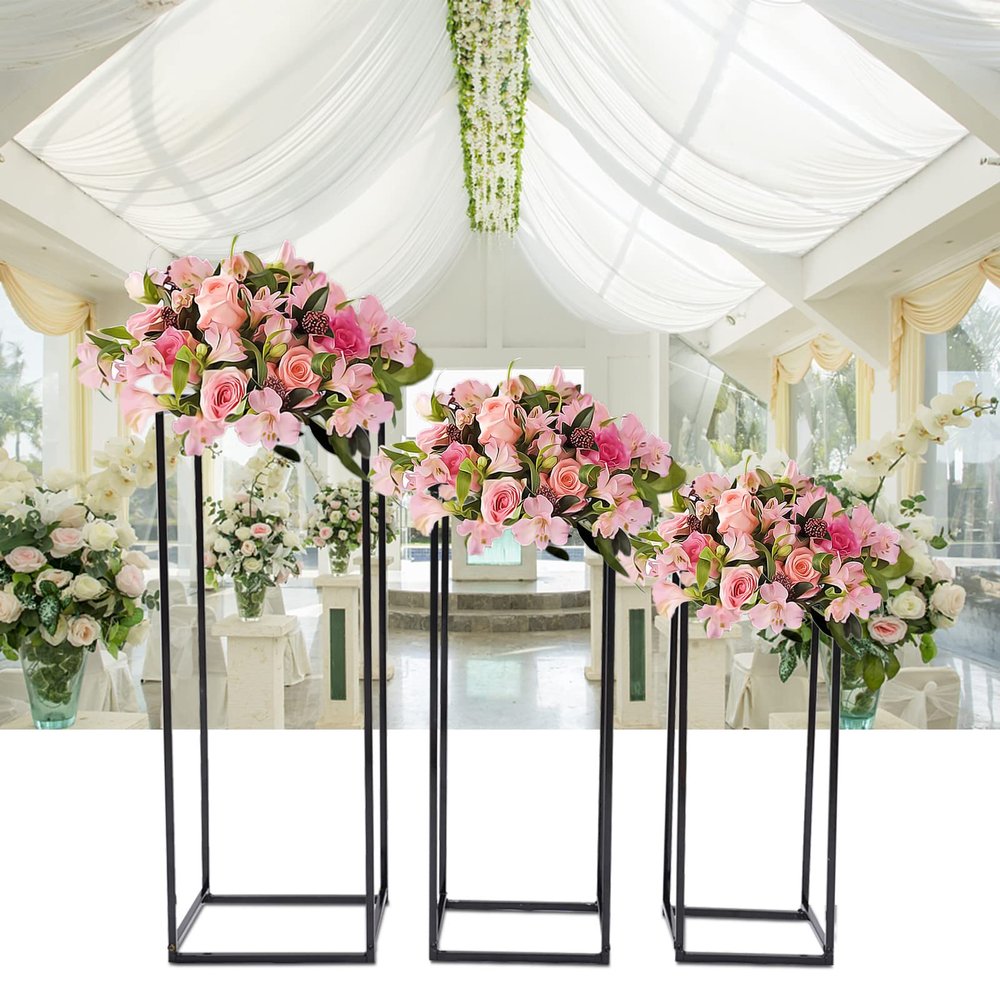 3PCS Pedestal Stand for Parties,Wedding Flower Stand Vase Column Pack of 3,Geometric Centerpieces Vase for Tables Flower Hold Rack for Wedding Party