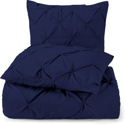 RAJVEER TEXTILE Pinch Pleated 3 Piece Duvet Cover Set- 100% Egyptian Cotton Quality 800TC with Zipper & Corner Ties Rectangle Pattern Decorative Pintuck Pillowcase (Full/Full XL 88x88, Navy Blue)