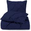 RAJVEER TEXTILE Pinch Pleated 3 Piece Duvet Cover Set- 100% Egyptian Cotton Quality 800TC with Zipper & Corner Ties Rectangle Pattern Decorative Pintuck Pillowcase (Full/Full XL 88x88, Navy Blue) view 1