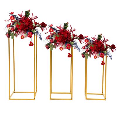 3 Pack Gold Metal Flower Stands Floor Vase Column Stand Wedding Centerpieces Vase for Tables Decorations,Geometric Flower Display Rack for Wedding Valentine's Day Party Event Supply (50cm +60cm+70cm)
