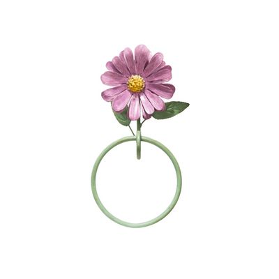 BOOMLATU Large Daisy Metal Towel Ring Heavy Duty Wall Mounted Art Flower Wall Hooks Hangers Key Hooks Vintage Home Decoration(Round Towel Hook-6.1 x 2.8 x 7.3in)