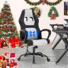 Gaming Chair Massage Office Chair Ergonomic Video Game Chairs Adjustable Reclining Computer Chair with Lumbar Support Armrest Headrest Rolling Swivel Chair Game Chair for Adult Teen - White view 1