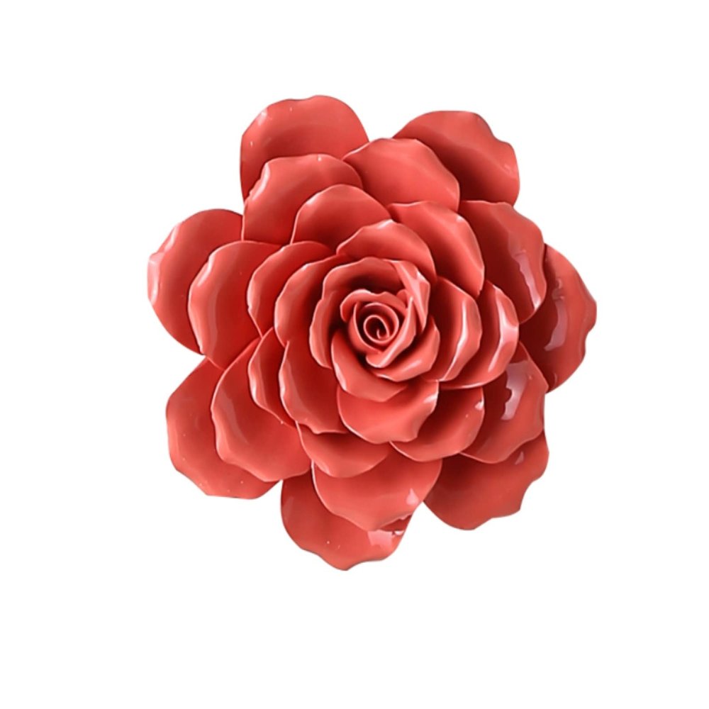 Ceramic Flower Red Rose Handcrafted Sculpture 3D Wall Art Decor Home Living Room Office Wedding Gift 7cm