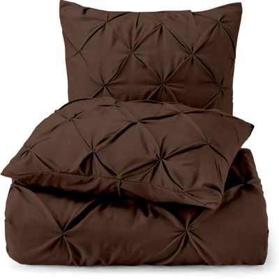 Pinch Pleated 3 Piece Duvet Cover Set- 100% Egyptian Cotton Quality 800TC with Zipper & Corner Ties Rectangle Pattern Decorative Pintuck Pillowcase With Size (Full/Full XL 88x88, Chocolate)