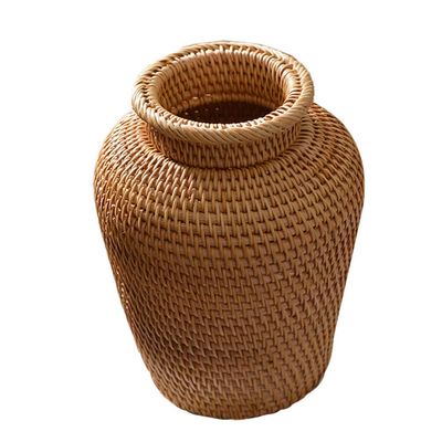 1Pcs Rattan Woven Vase, Country Rustic Style Seagrass Flower Pot, Farmhouse Decorative Dried Flower Pot Basket Can for Home House Hotel Decor