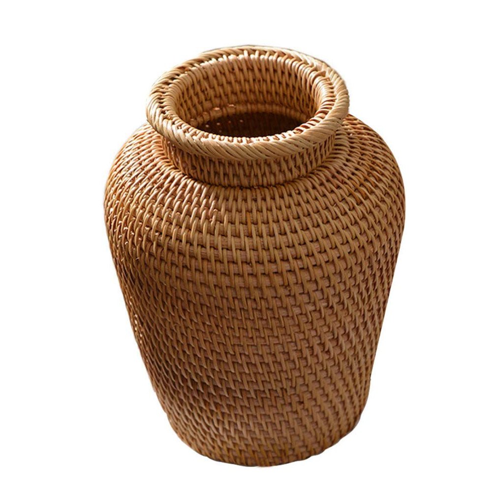 1Pcs Rattan Woven Vase, Country Rustic Style Seagrass Flower Pot, Farmhouse Decorative Dried Flower Pot Basket Can for Home House Hotel Decor