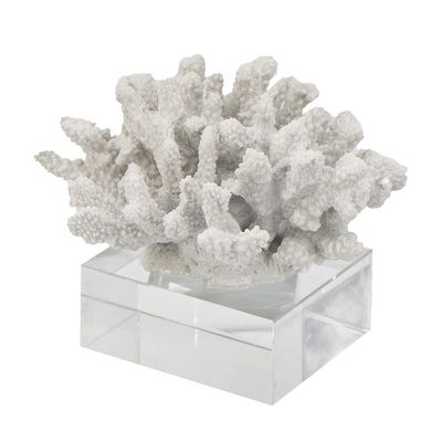 A&B Home Coral Sculpture - White Coral Figurine with Glass Base Centerpiece Table Dcor, Nautical Home Dcor, 9" x 8" x 7"