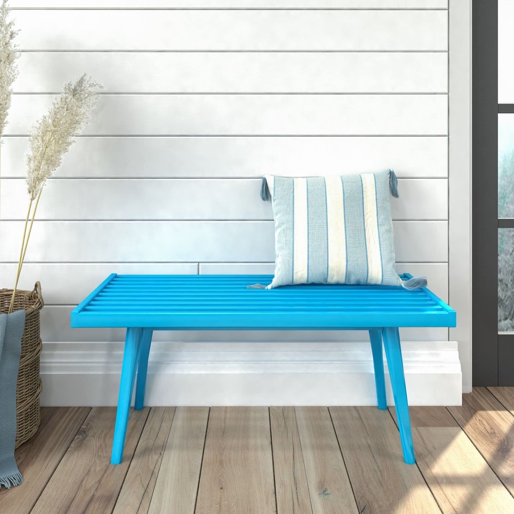 Plank+Beam Entryway Bench, Wooden End of Bed Bench for Bedroom, Mid-Century Modern Square Bench for Hallway, Living Room, Indoor, Porch, 41.25", Teal