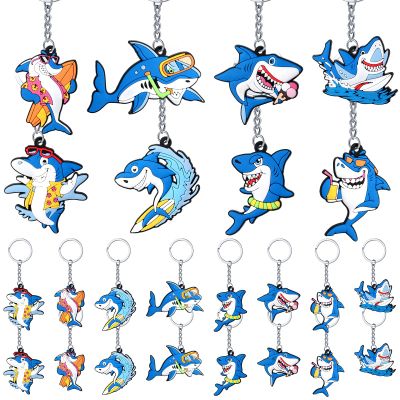 MTLEE 24 Pcs Shark Keychains Bulk Cute Shark Key Ring for Backpacks Under The Sea Party Favors Summer Ocean Sea Birthday Party Supplies Decorations Kids School Prizes Rewards Set Gifts 8 Style