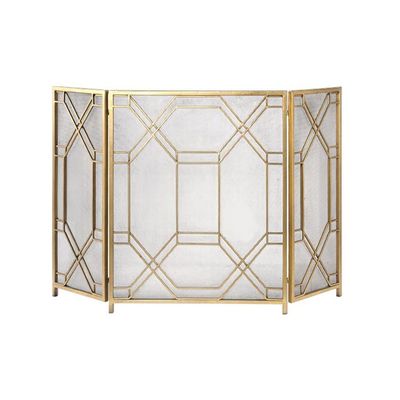 KUYWLMKMZZ Fireplace Grate Nordic Style Fireplace Screen Freestanding Simple Wrought Iron Fireplace Screen 3 Fold Screen Partition Fireplace Decoration Fireplace Screens (Color : Gold)