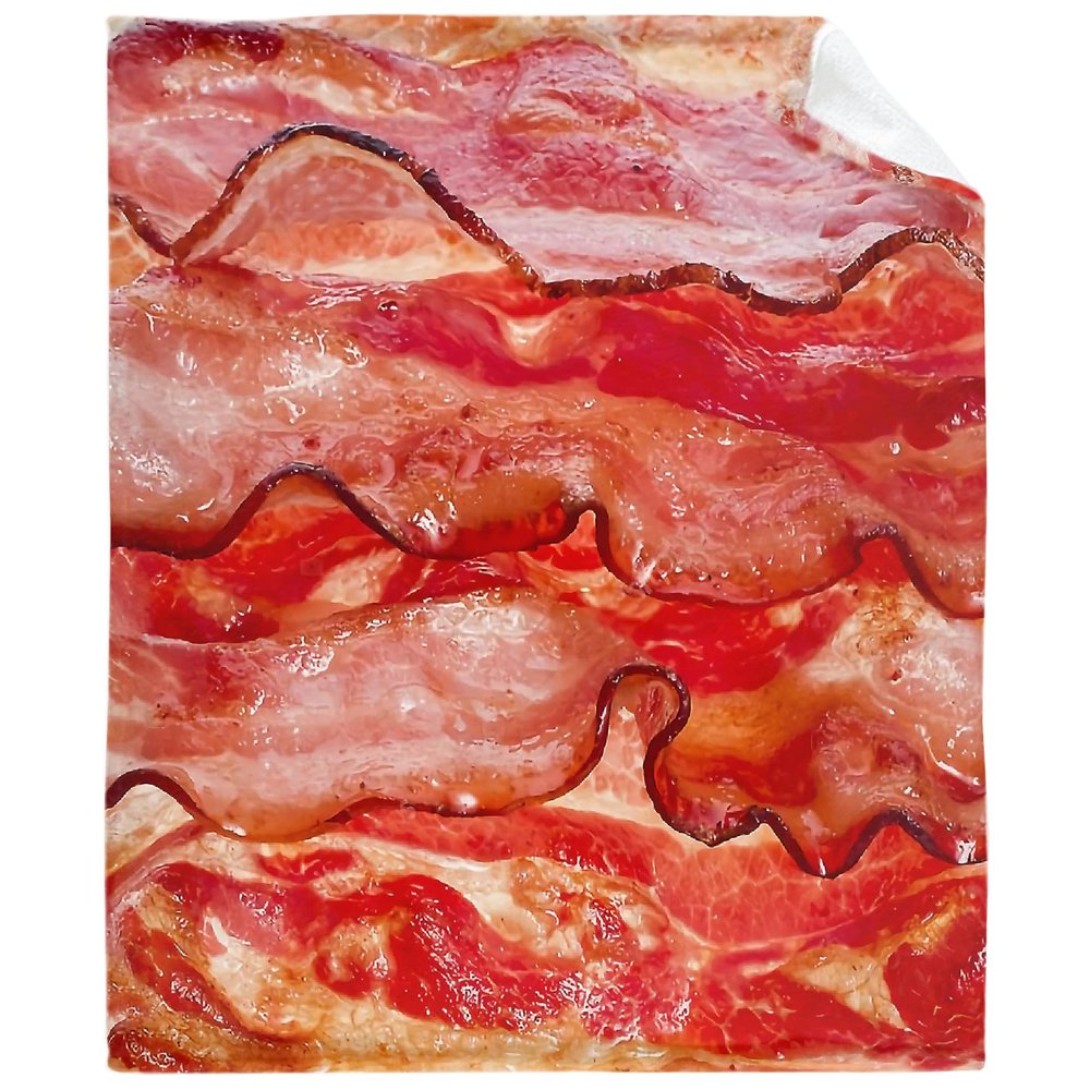 Bacon Blanket Food Throws Funny Gift for Kids Girl Boys Lightweight Fleece Throw Novelty Realistic Super Soft Comfy Gifts for Teens Women Men Flannel Bedding Sheet Blankets for Couch Sofa,120"x90"