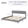 Allewie King Size Platform Bed Frame with Adjustable Upholstered Headboard, Strong Wood Slats, Heavy Duty Mattress Foundation, No Box Spring Needed, Noise-Free, Easy Assembly, Light Grey view 2