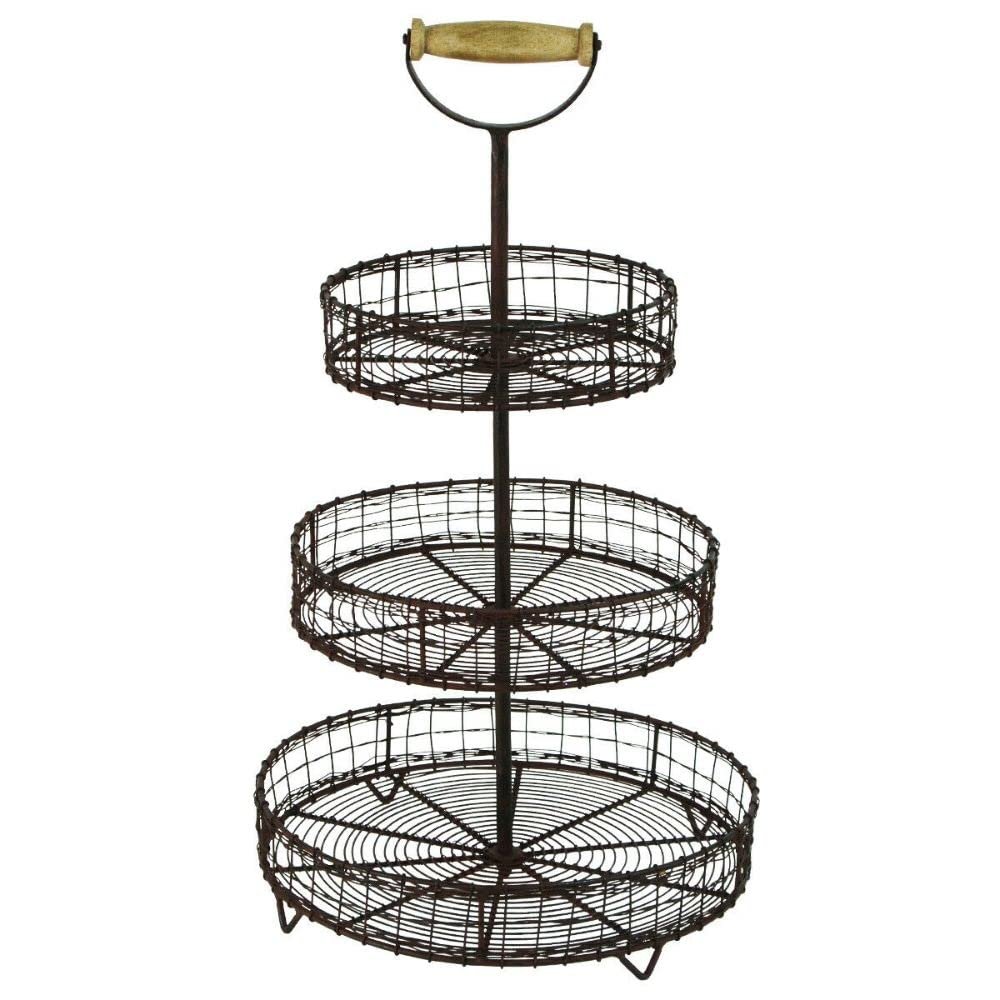Antique Style Metal Wire 3 Tier Rack Display Stand Basket Rustic Farmhouse Decor