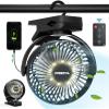 Camping Fan, 12000mAh Clip on Fans with LED Lights/ Remote/ Hooks/3 Levels view 1