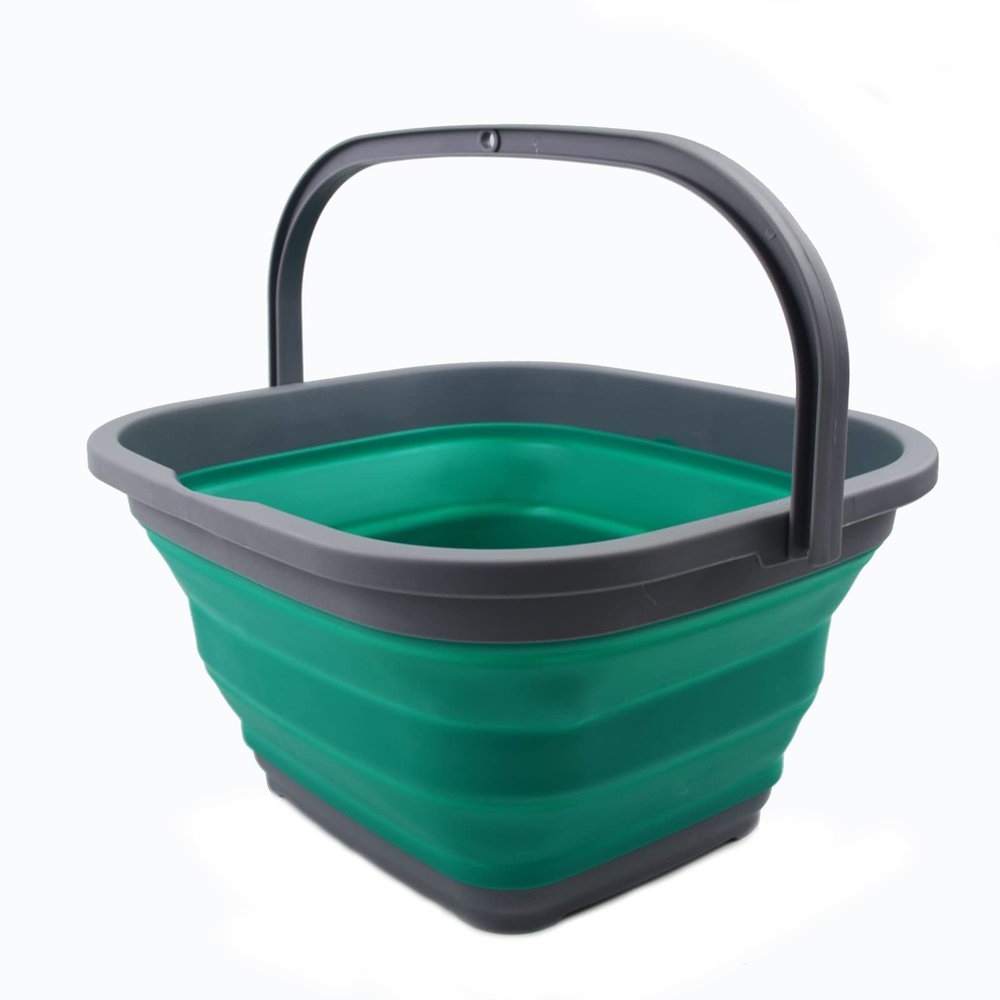 SAMMART 11L (2.9 Gallon) Collapsible Rectangular Handy Bucket (1, Dark Grey/Bluish-Green)