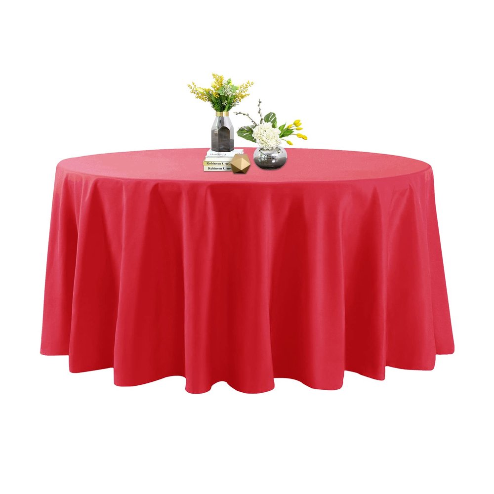 120 Inch Stain and Wrinkle Resistant Washable Polyester Table Cloth, Decorative Table Cloth for Dining Table, Buffet Parties and Wedding, Red